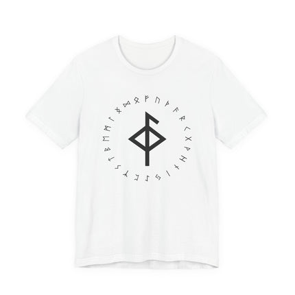 Norse rune graphic tee featuring the Bind Rune and Elder Futhark alphabet design.