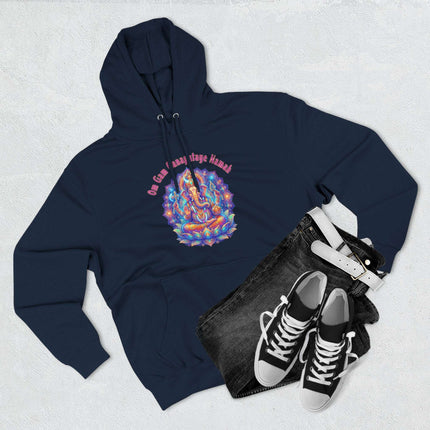 Om Gam Ganapataye Namah Ganesha spiritual art hoodie in navy blue.