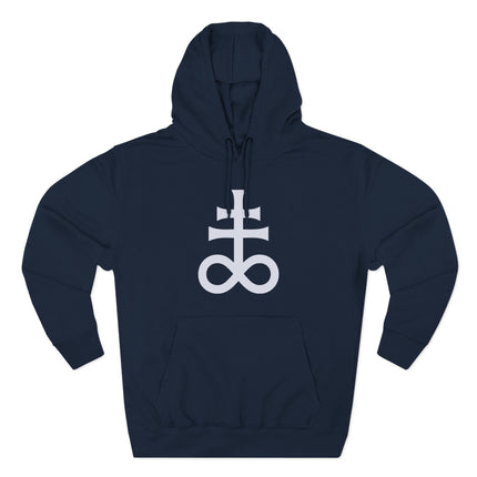 Black pullover hoodie featuring a white esoteric alchemical symbol design.