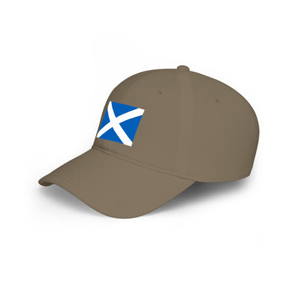 Brown baseball cap featuring the blue and white Scottish Saltire (St Andrew's Cross) flag design.