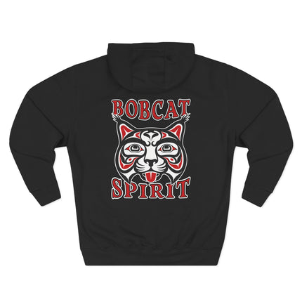 Tribal bobcat spirit art graphic on black unisex pullover hoodie.
