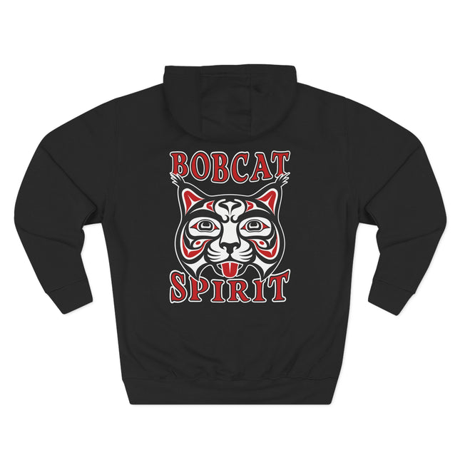 Tribal bobcat spirit art graphic on black unisex pullover hoodie.
