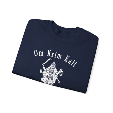Goddess Kali Om Krim mantra spiritual design printed on Hindu pullover sweatshirt.