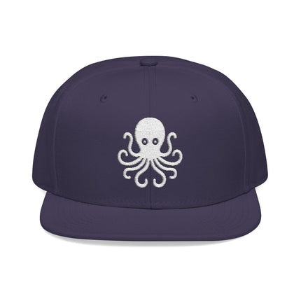 Navy snapback cap featuring a white embroidered octopus design.
