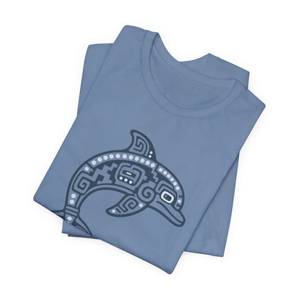 Mayan Dolphin T-Shirt | Teal Geometric Marine Animal Illustration Tee