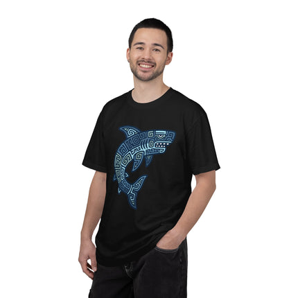Mayan Tribal Shark T-Shirt | Blue Geometric Design Ocean Tee | Comfort Colors