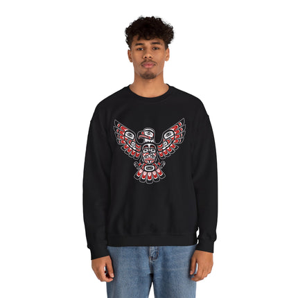 Pacific Northwest formline art eagle graphic on black sweatshirt.