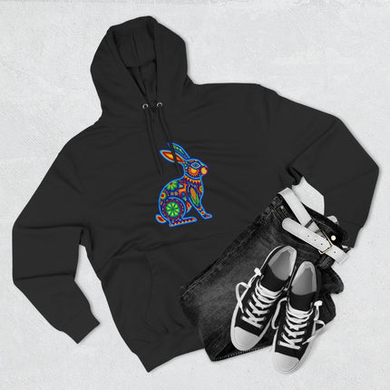 Colorful Huichol Rabbit Hoodie | Mexican Folk Art Inspired Pullover Hoodie