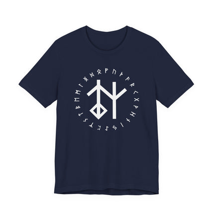 Bind rune and Elder Futhark Viking runes graphic tee featuring Norse symbols.