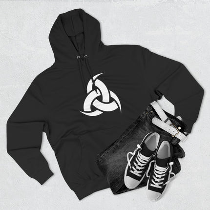 Black Odin's Horns Norse symbol graphic on a unisex pullover hoodie.