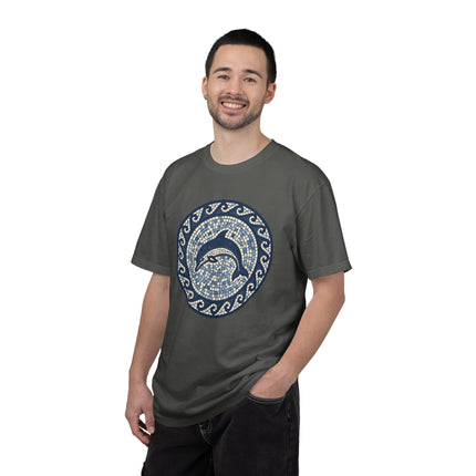 Dolphin Mosaic Art T-Shirt | Blue Marine Sea Life Greek Key Design