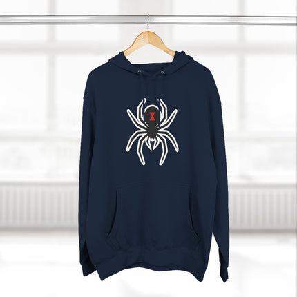 Black widow spider graphic on a dark gothic pullover hoodie.