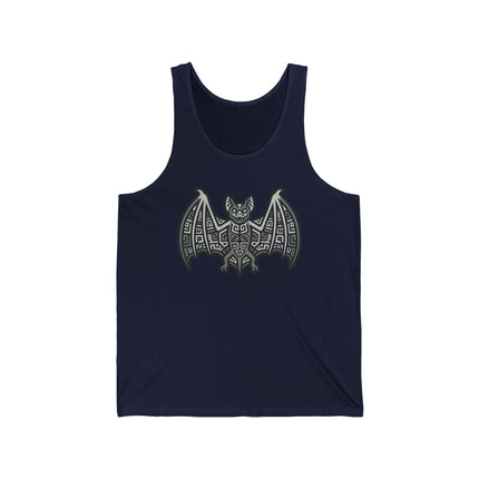 Geometric Mayan Aztec bat symbol graphic tank top.
