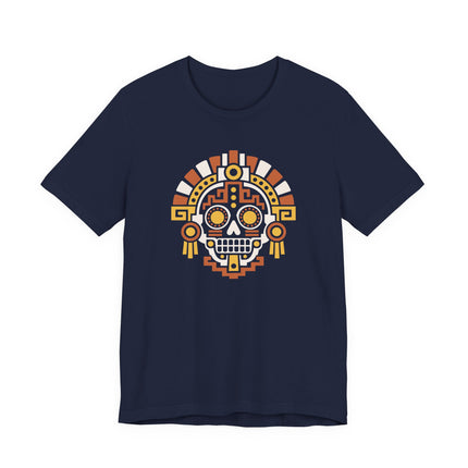 Aztec Skull T-Shirt | Geometric Mesoamerican Headdress Graphic Tee