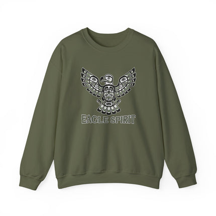 Tribal eagle spirit art printed on a pullover sweatshirt.
