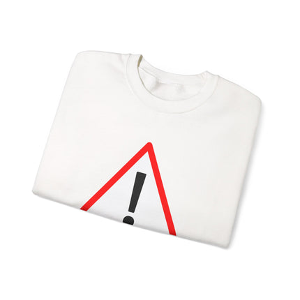 Danger warning sign graphic on a black pullover sweatshirt with bold yellow and black accents.