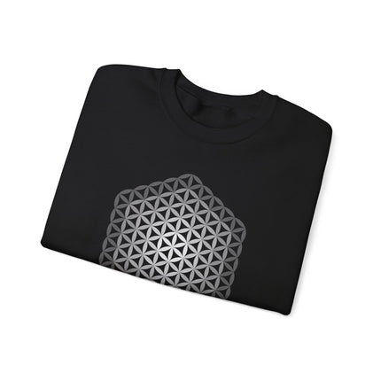 Flower of Life sacred geometry pattern on a spiritual graphic pullover sweatshirt.