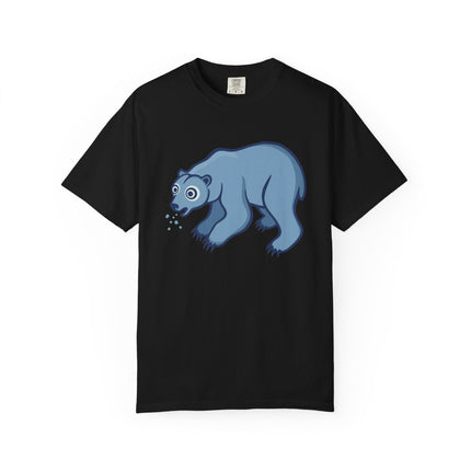 Goofy Blue Polar Bear Spitting Snow T-Shirt | Arctic Animal Tee