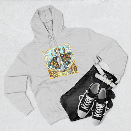Eris Goddess of Discord graphic on a pullover hoodie, featuring the Golden Apple of Greek Mythology.