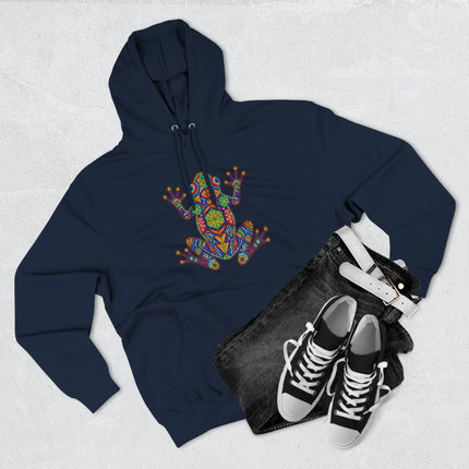 Huichol Frog Hoodie | Vibrant Mexican Indigenous Art Pullover Hoodie