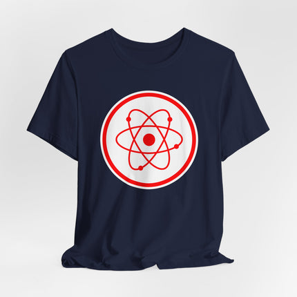 Science t-shirt featuring a red atomic radiation symbol graphic.
