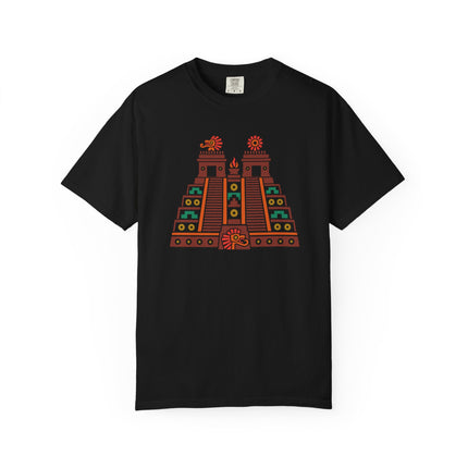 Aztec Temple T-Shirt | Twin-Shrine Pyramid with Geometric Details Tee