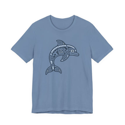 Mayan Dolphin T-Shirt | Teal Geometric Marine Animal Illustration Tee