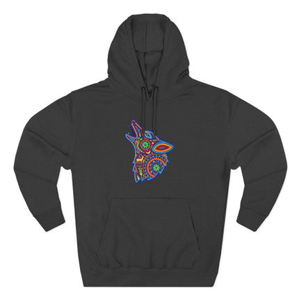 Huichol Wolf Hoodie | Vibrant Mexican Folk Art Howling Unisex Pullover Hoodie