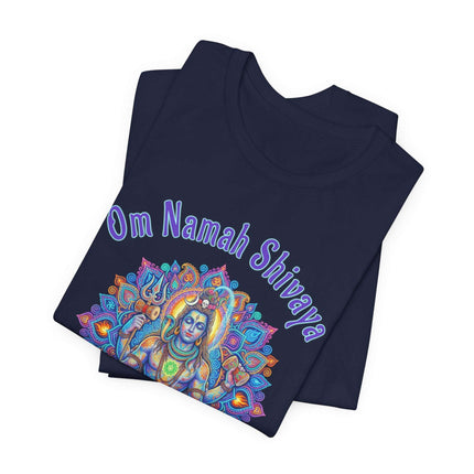 Om Namah Shivaya mantra and colorful Shiva mandala graphic tee featuring Lord Shiva.