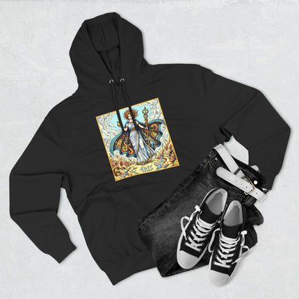 Eris Goddess of Discord Greek mythology art on a black pullover hoodie.