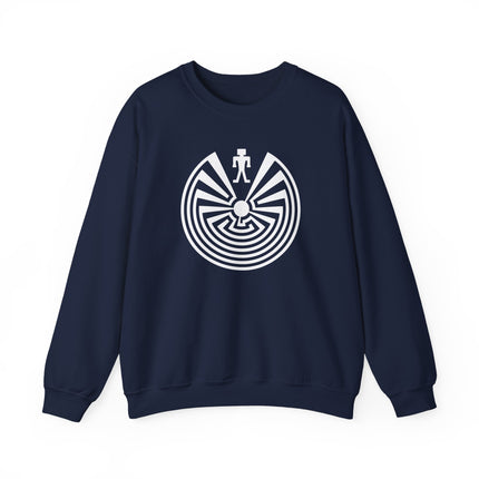 Man in the Maze labyrinth graphic print on a unisex pullover sweatshirt.