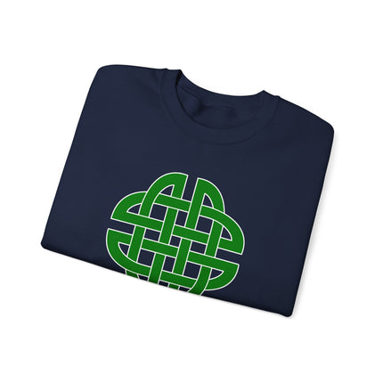 Green unisex sweatshirt featuring a detailed Celtic knotwork shield graphic print.