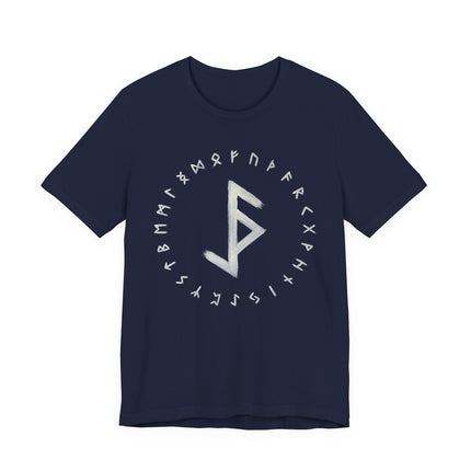 Norse rune t-shirt featuring the Bind Rune and the full Elder Futhark alphabet for protection.