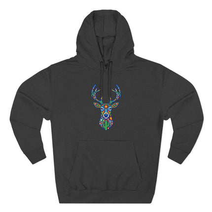Vibrant Huichol Deer Hoodie | Mexican Indigenous Folk Art Pullover Hoodie