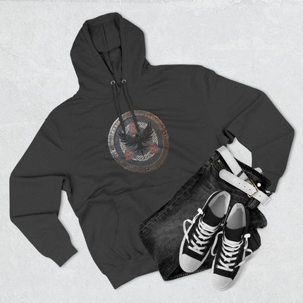 Norse Raven Shield Hoodie - Viking Mythology & Runic Symbols