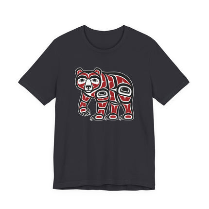 Haida Formline art bear graphic on a dark t-shirt.