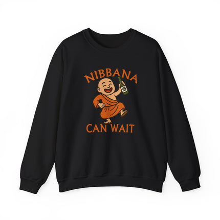 Funny Buddhist monk drinking sweat graphic on a casual pullover sweatshirt.