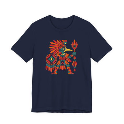 Aztec Hummingbird Warrior T-Shirt | Red and Gold Figure Graphic Tee