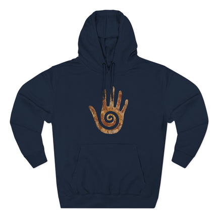 Hopi healing hand symbol hoodie with protective Native American spiral design.