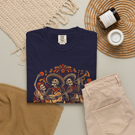 Day of the Dead T-Shirt | Skeleton Musicians and Marigold Art