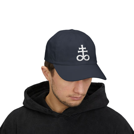 Embroidered occult symbol baseball cap featuring the Leviathan Cross design.
