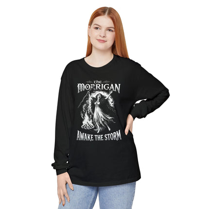 The Morrigan Awake the Storm Long Sleeve T-Shirt | Irish Myth Art