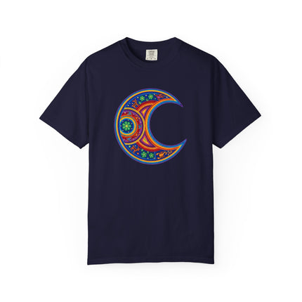 Huichol Inspired Crescent Moon Graphic T-Shirt | Colorful Mexican Art Tee