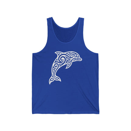 Tribal Celtic dolphin graphic featuring intricate knotwork marine art.