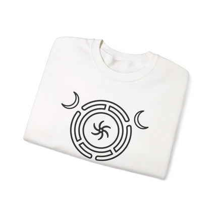 Hecate's Wheel Triple Goddess Moon Symbol sweatshirt for pagan witchcraft apparel.
