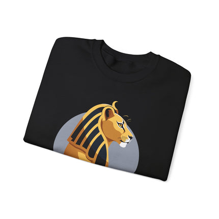 Sekhmet ancient Egyptian lion goddess graphic print on a comfortable pullover sweatshirt.