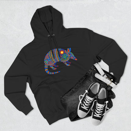 Colorful Huichol Armadillo Hoodie | Mexican Folk Art Tribal Sun Cactus Pullover Hoodie
