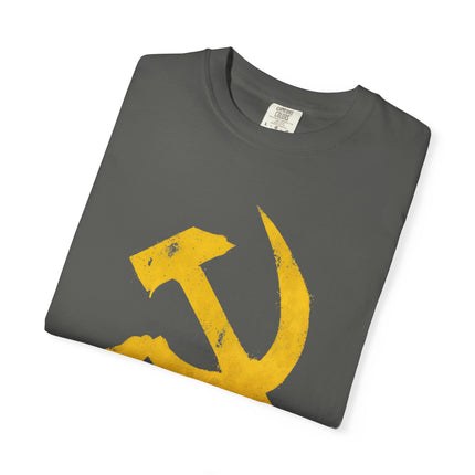 Vintage Hammer and Sickle Graphic Tee | Distressed Soviet Symbol T-Shirt