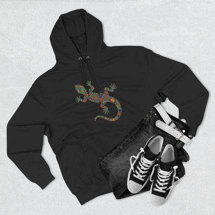 Huichol Lizard Hoodie | Colorful Mexican Folk Art Gecko Pullover Hoodie