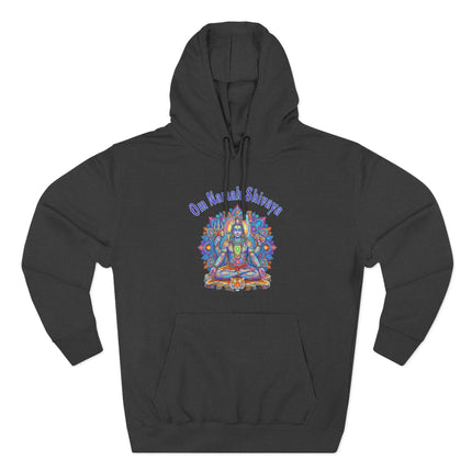 Om Namah Shivaya Lord Shiva spiritual art graphic on a black meditation hoodie.